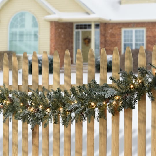9' x 12" Pre-lit Feel Real® Frosted Artic Spruce Artificial Christmas Garland with Cones & 50 Clear Lights